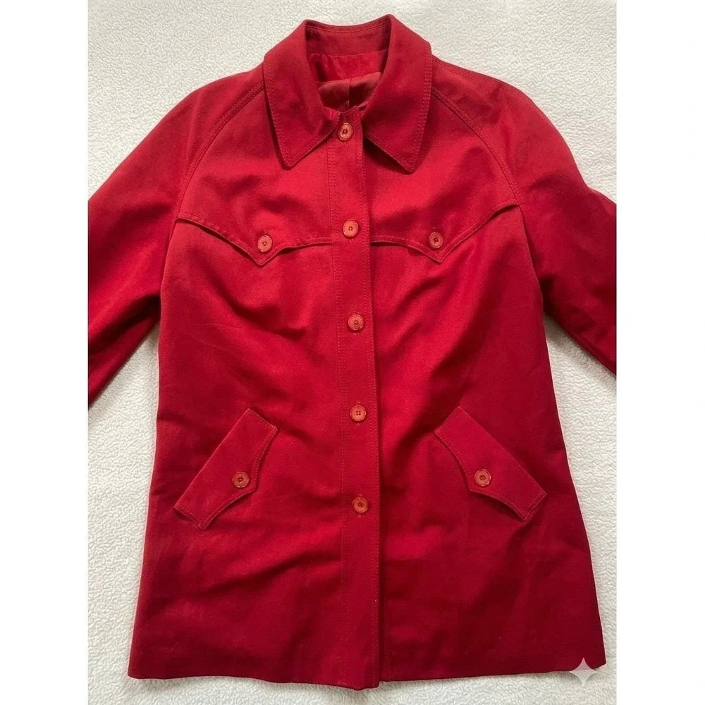 Vintage 60s Outer Banks Women Small Trench Coat Red Western‎ Yoke Rain Repellent
